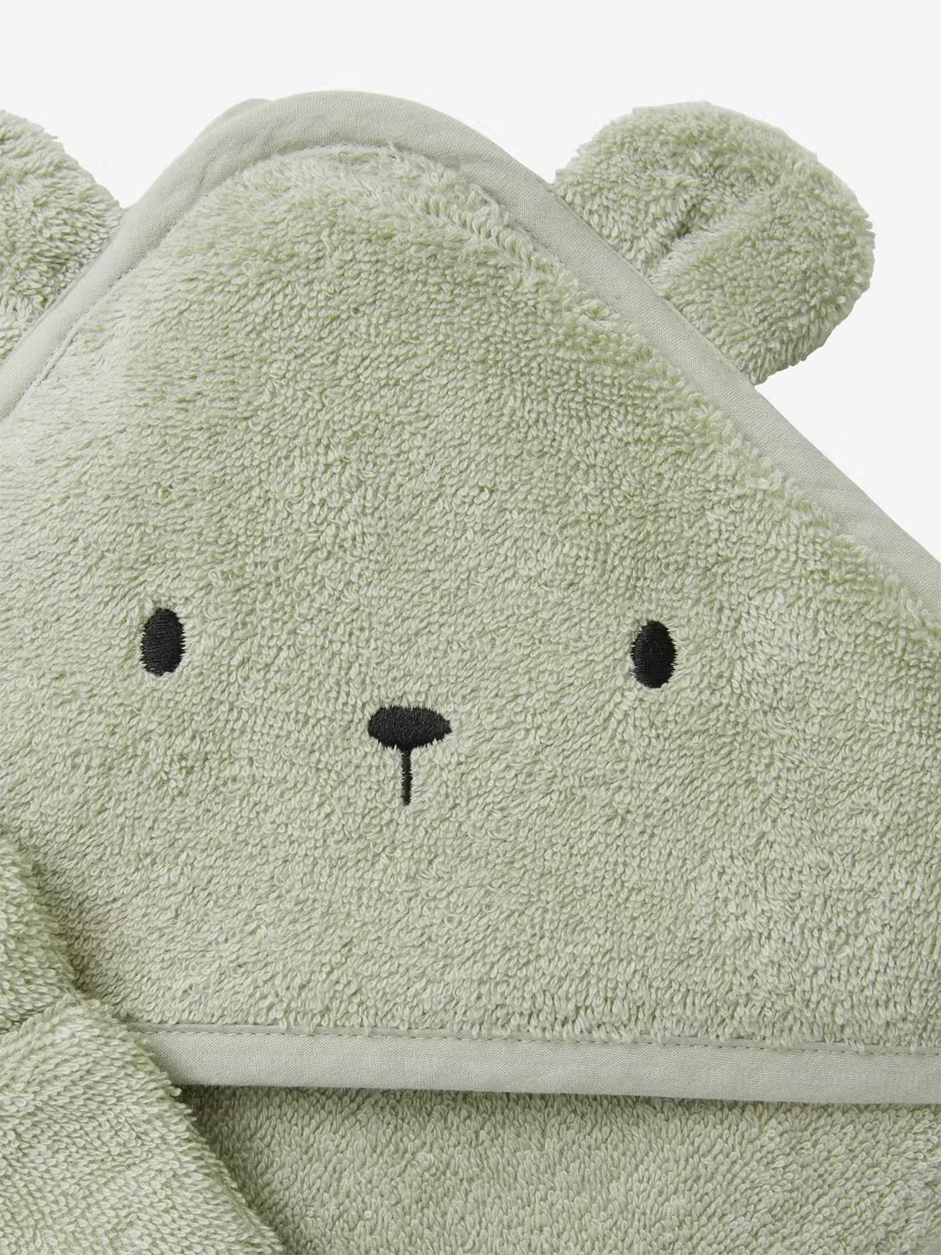 Organic Baby Hooded Bath Towel with Wash Mitt – Soft Absorbent Cotton – Almond Green